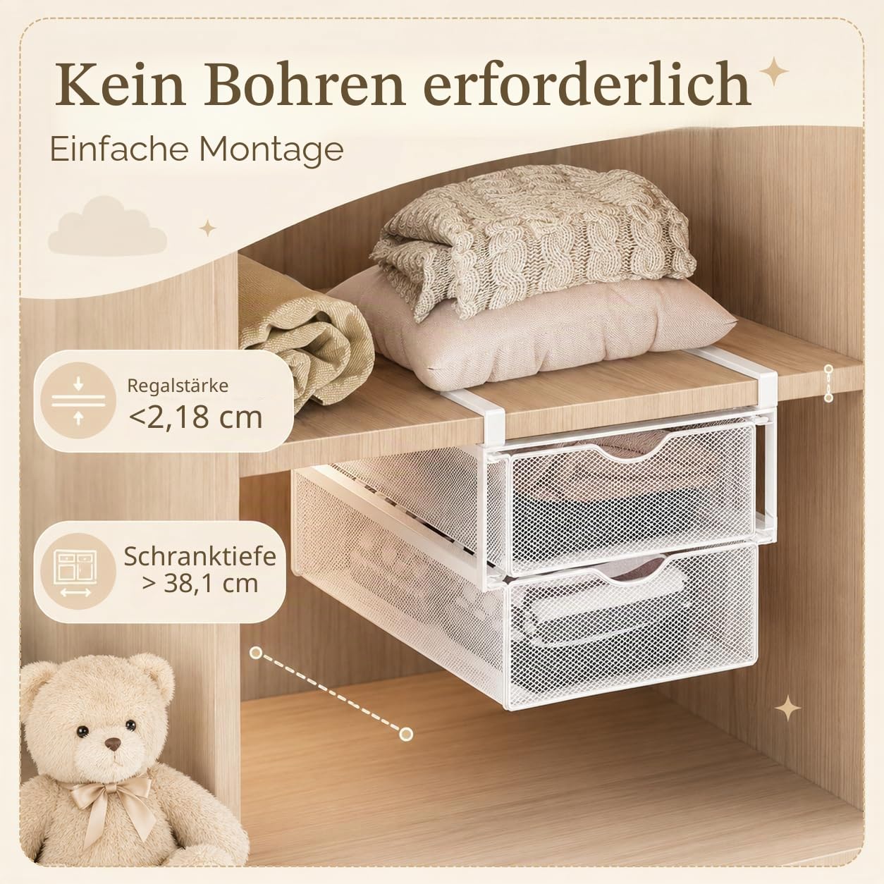 Unterwäsche-Schubladen-Organizer für Schrank, Hängender Ausziehbarer BH-Socken-Lingerie-Aufbewahrungskorb - Doppelschichtiger Mesh-Unterwäsche-Organizer