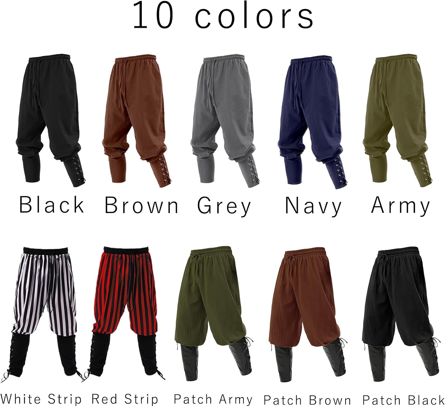 Mens Pirate Pants Medieval Viking Costume, Renaissance Lace-up Ankle Banded Trousers Cotton Linen Cosplay Outfits