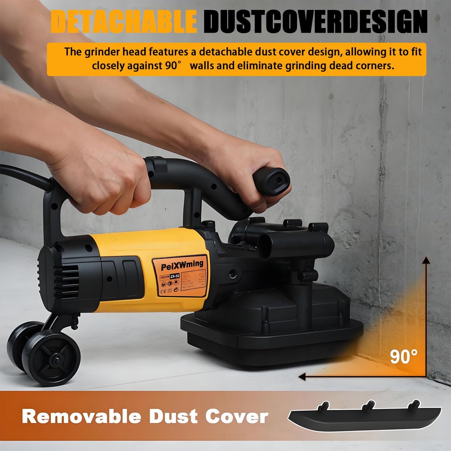 Set Smerigliatrice per Calcestruzzo a 4 Teste, Levigatrice da 4” (6000 Giri/min) con Regolazione a 6 velocità e Cuffia di Aspirazione Polveri — Ideale per Pavimenti in Cemento, Marmo