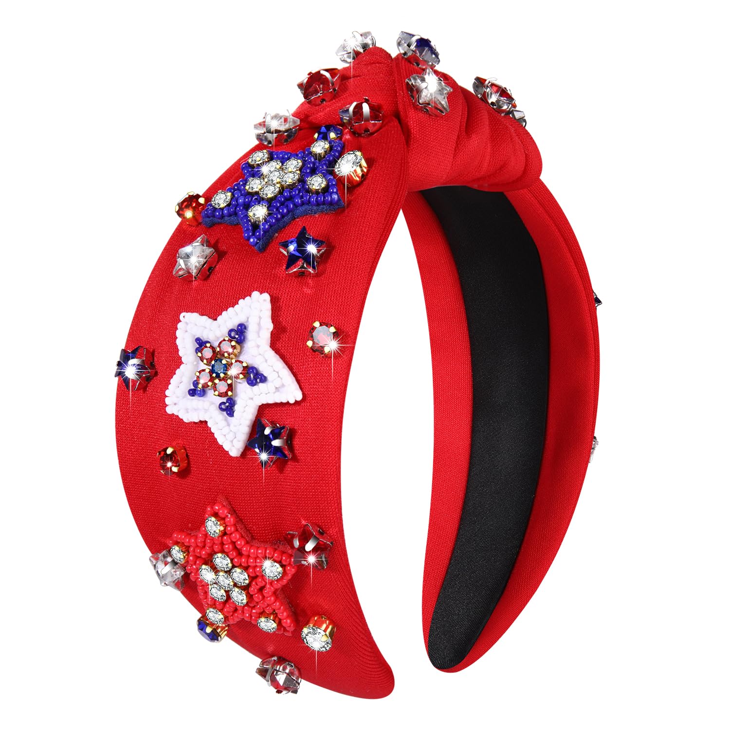 boderier 4th of July Headband Beaded Star Headband Jeweled Crystal Embellished Knotted USA American Flag Independence Day Patriotic Holiday Acessories