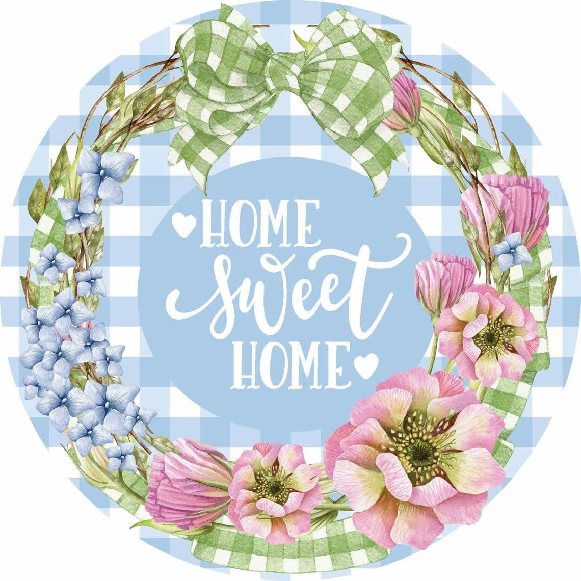 Round Tin Signs Home Sweet Home Sign Metal Wreath Sign Wreath Attachment Floral Summer Metal Tin Sign Posters Wall Decor Aluminum Plate Sign Man Cave Hanging Decor Gift 12x12 Inch
