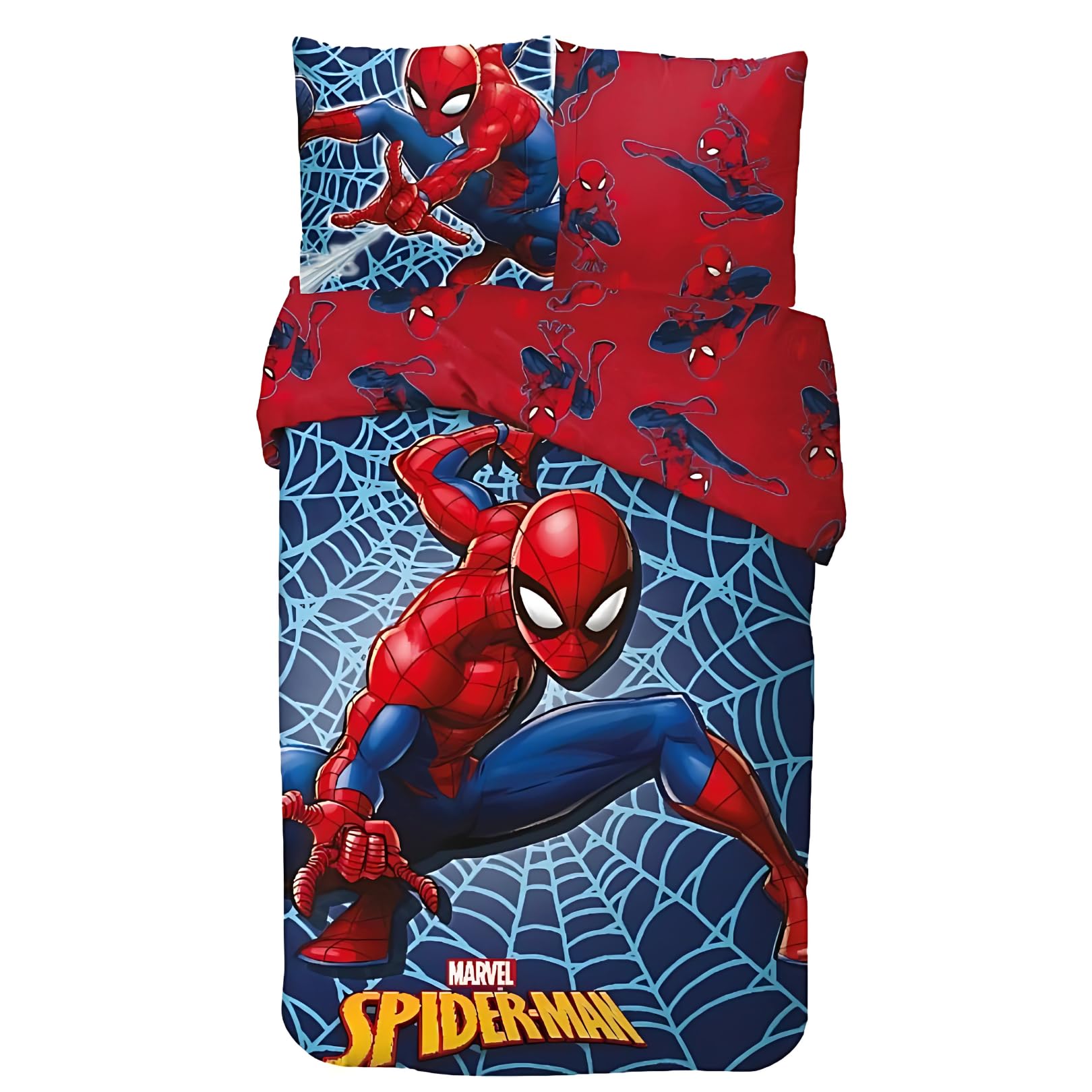 Juego de funda nórdica de Spiderman (1 funda nórdica + 1 funda de almohada, 100% algodón, 140 x 200 cm)