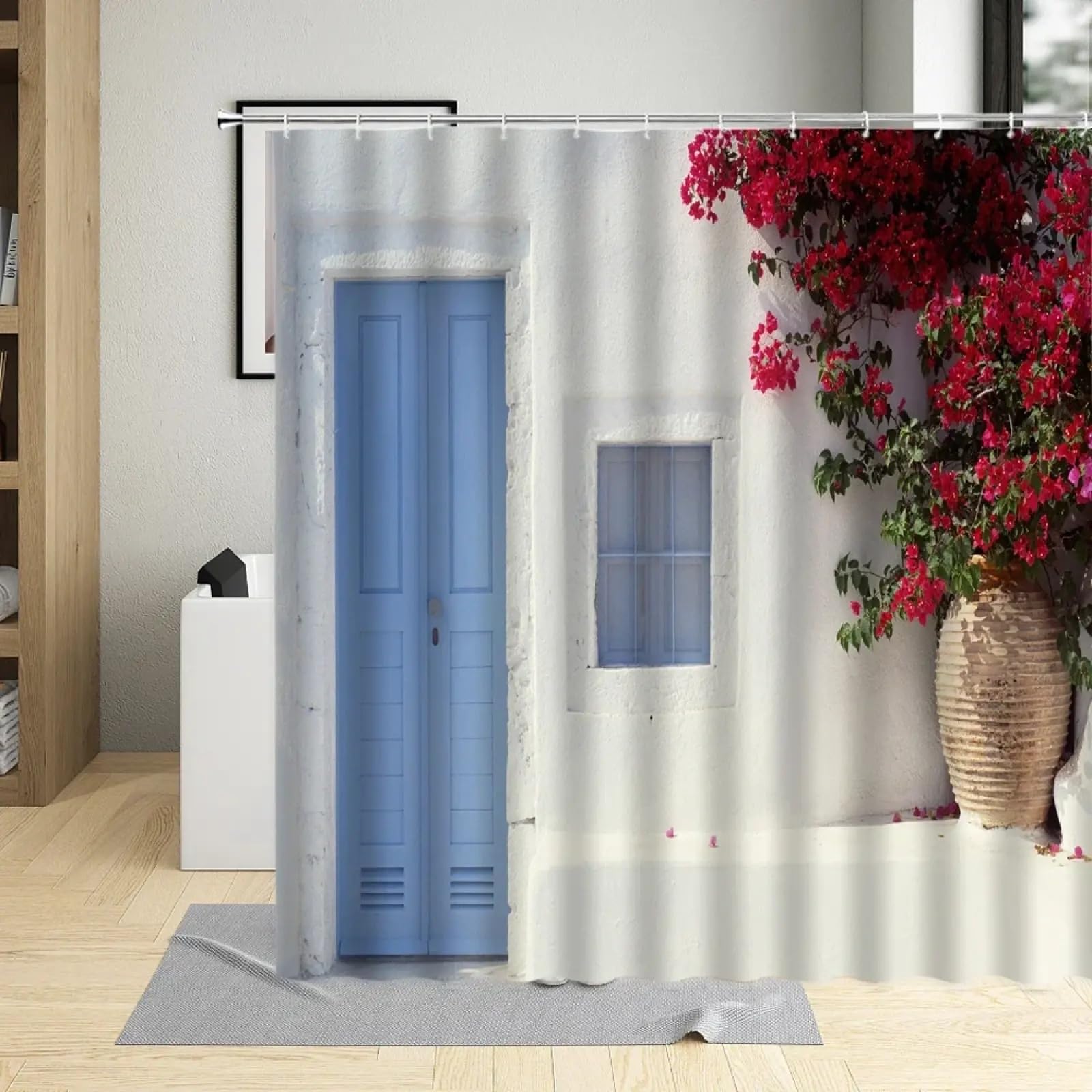 Rideau de douche Grèce en bois 145x210 cm avec crochets