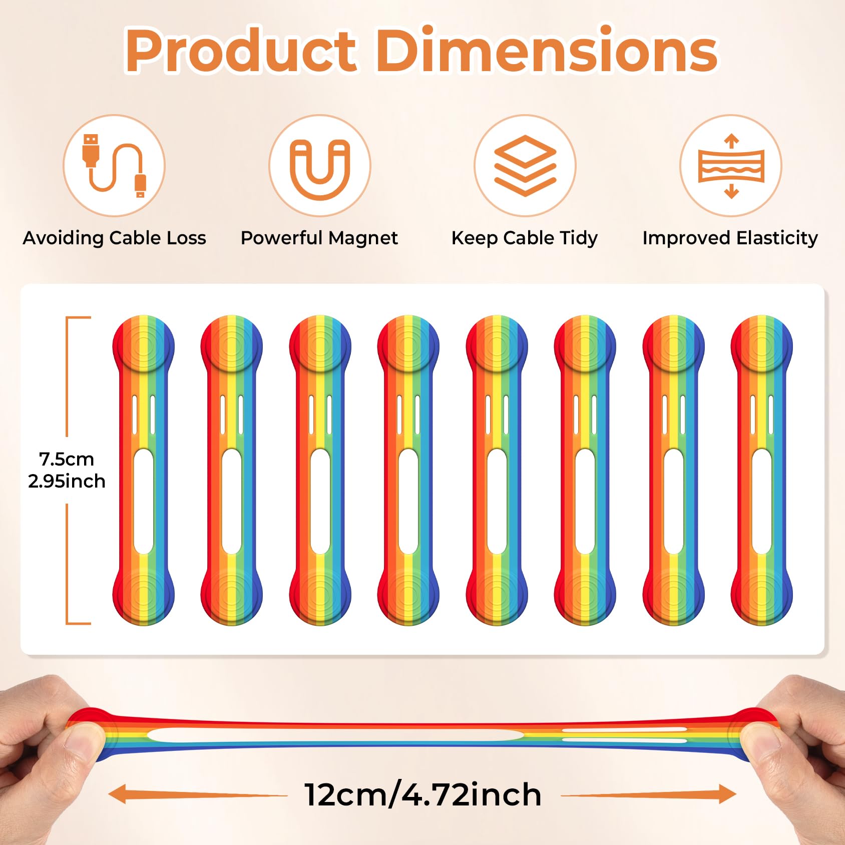 Kanemc Magnetic Cable Ties, 8 Pieces Reusable Cable Ties Cord Organiser - Image 2