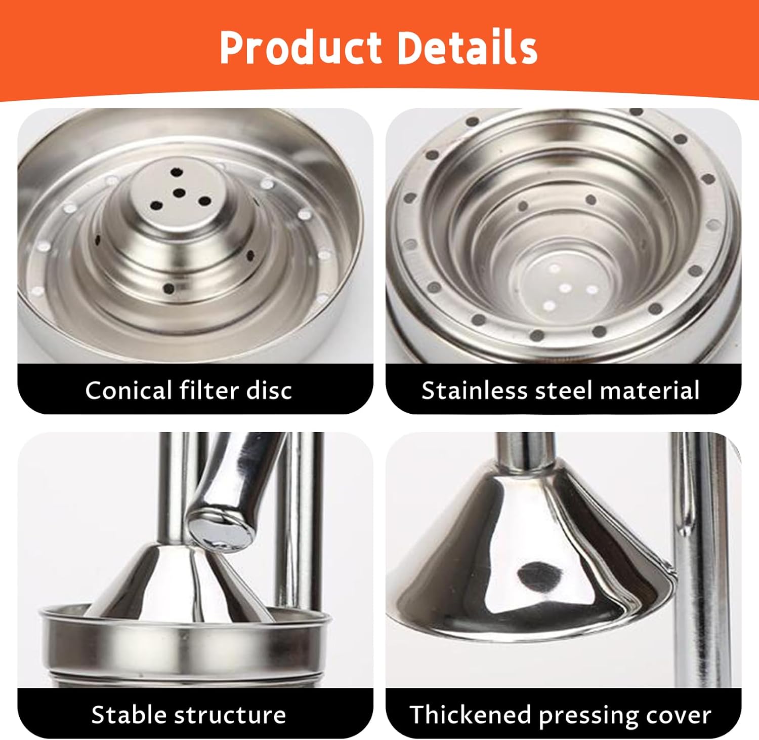 Hand Juicer, Juicer Hand Press Stainless Steel Manual Juicers Effortless Fruit Squeezer for Oranges, Citrus, Lemon More