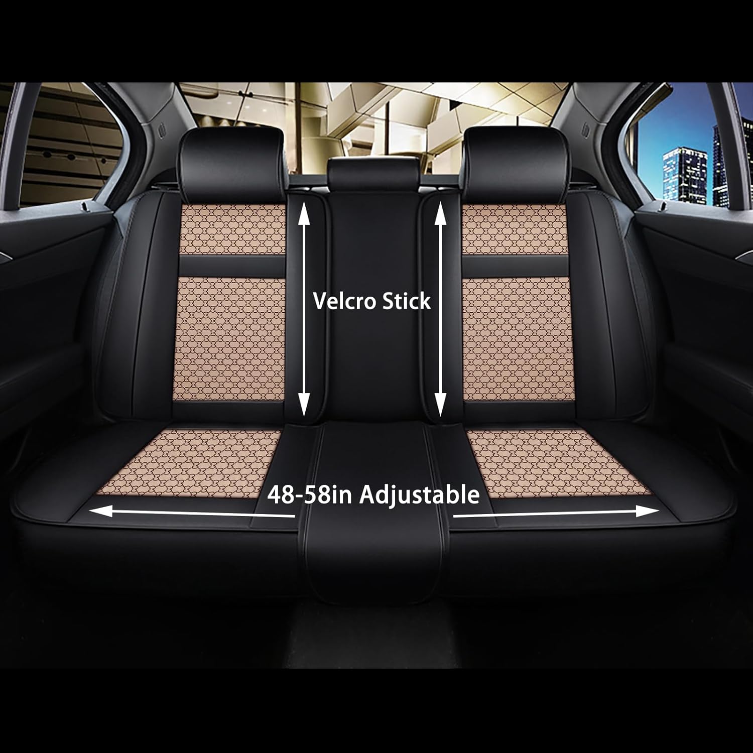 Car Seat Cover Full Set, Premium Soft Breathable Seat Covers with Neck Pillows, Lumbar Pillows, for Most 5 Seats Cars SUV, Airbag Compatible (Beige)