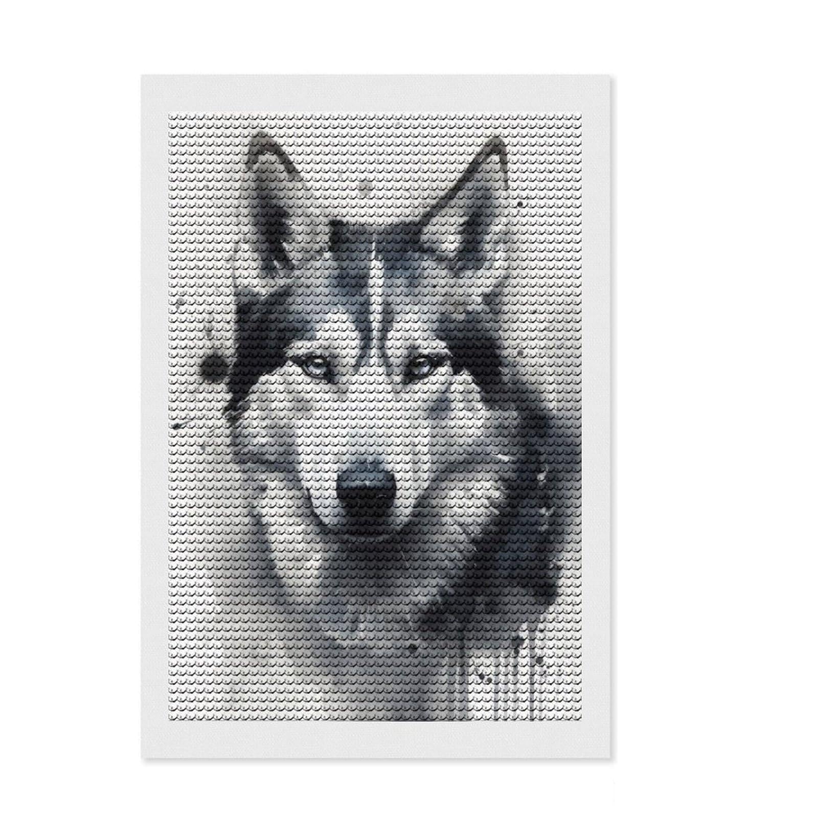 Junmoney Siberian Husky Dog Art DIY Diamond Art Canvas Kit 8"x12", for Teens, Good for Quiet Evenings, Living Room Decor, Christmas Gift