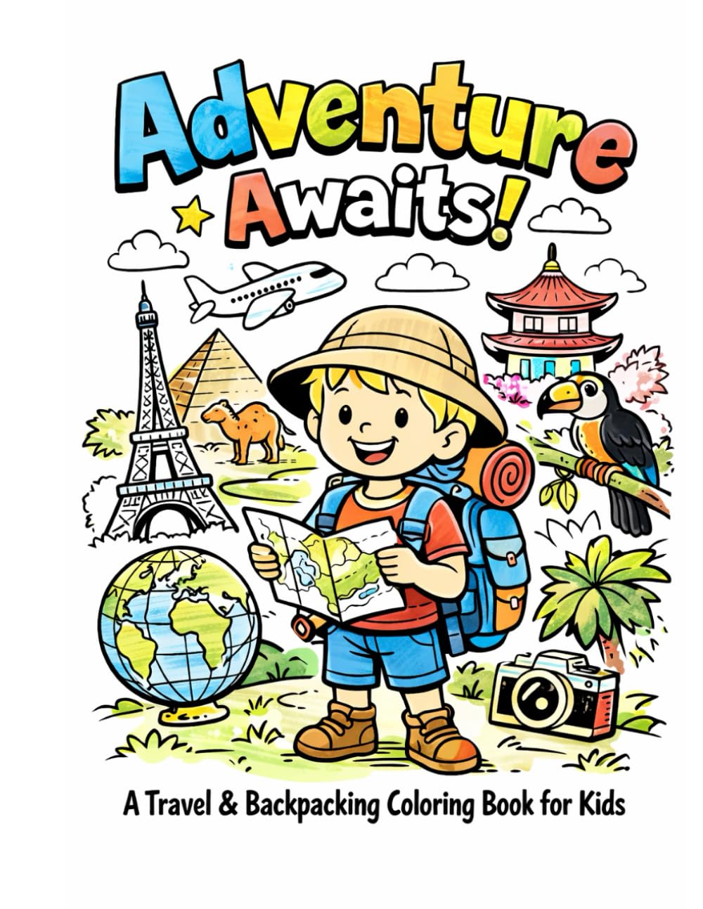 Adventure Awaits!: A Travel & Backpacking Coloring Book for Kids