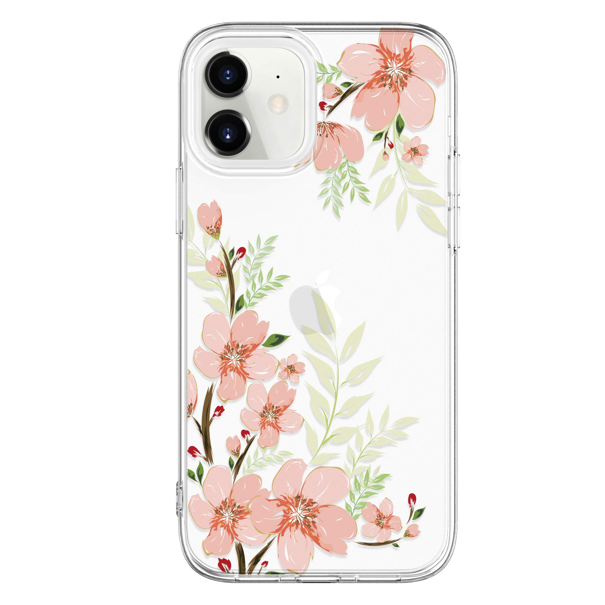 JDBRUIAN iPhone Case, Crystal Clear Slim Fit Hybrid Floral Pattern Tough Fusion Design Hard PC Back Soft TPU Bumper Edge Drop Protection Cover for Apple iPhone 6.1 Inch - Pink