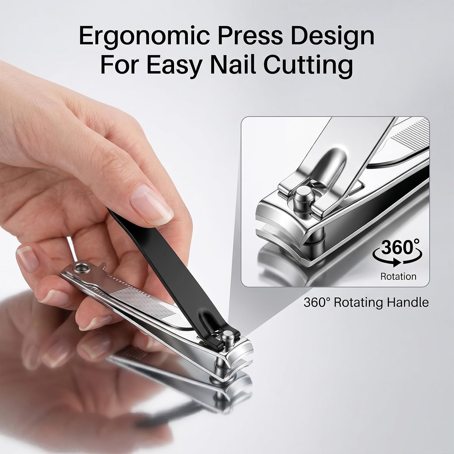 2-Pack Large Nail Clippers, Large Toenail Clippers for Thick Nails, Fingernail and Toenail Trimmer Stainless Steel Nail Clipper Cutter for Men Women, Black & Silver
