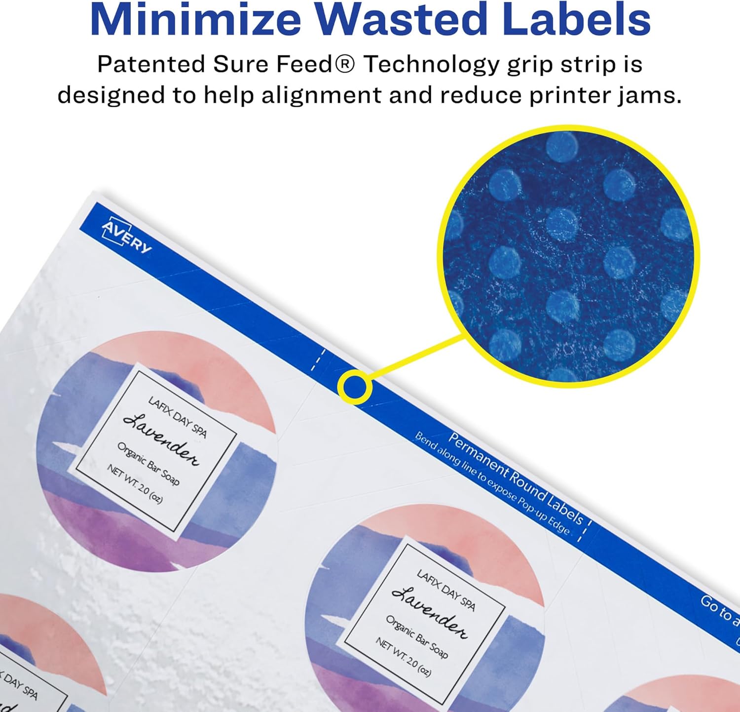 Avery Durable Waterproof Round Labels with Sure Feed Technology, 2.5" Diameter, White, Laser & Pigment-Inkjet Compatible, 72 Blank Labels Total, Great for Branding, Packaging, and More (22856) - Image 5