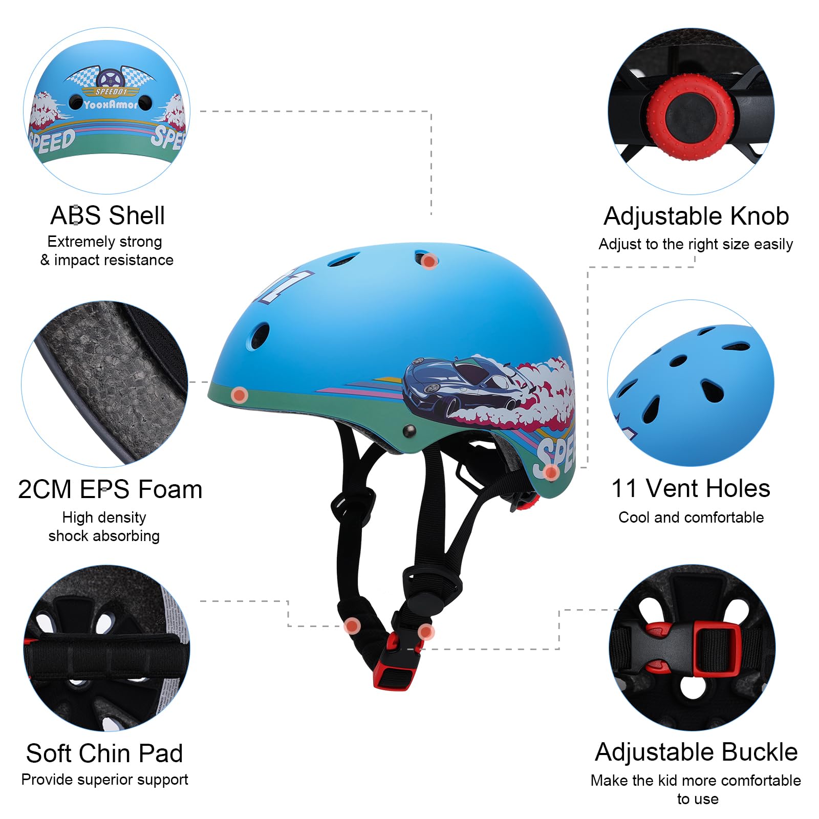 Casco da Bici per Bambini per Bambini di Età Ccompresa tra i 3 e gli 8 anni,Set di Protezioni Sportive Leggere con Ginocchiere, Gomitiere e Polsiere per lo Skateboarding/la Bicicletta/lo Scooter