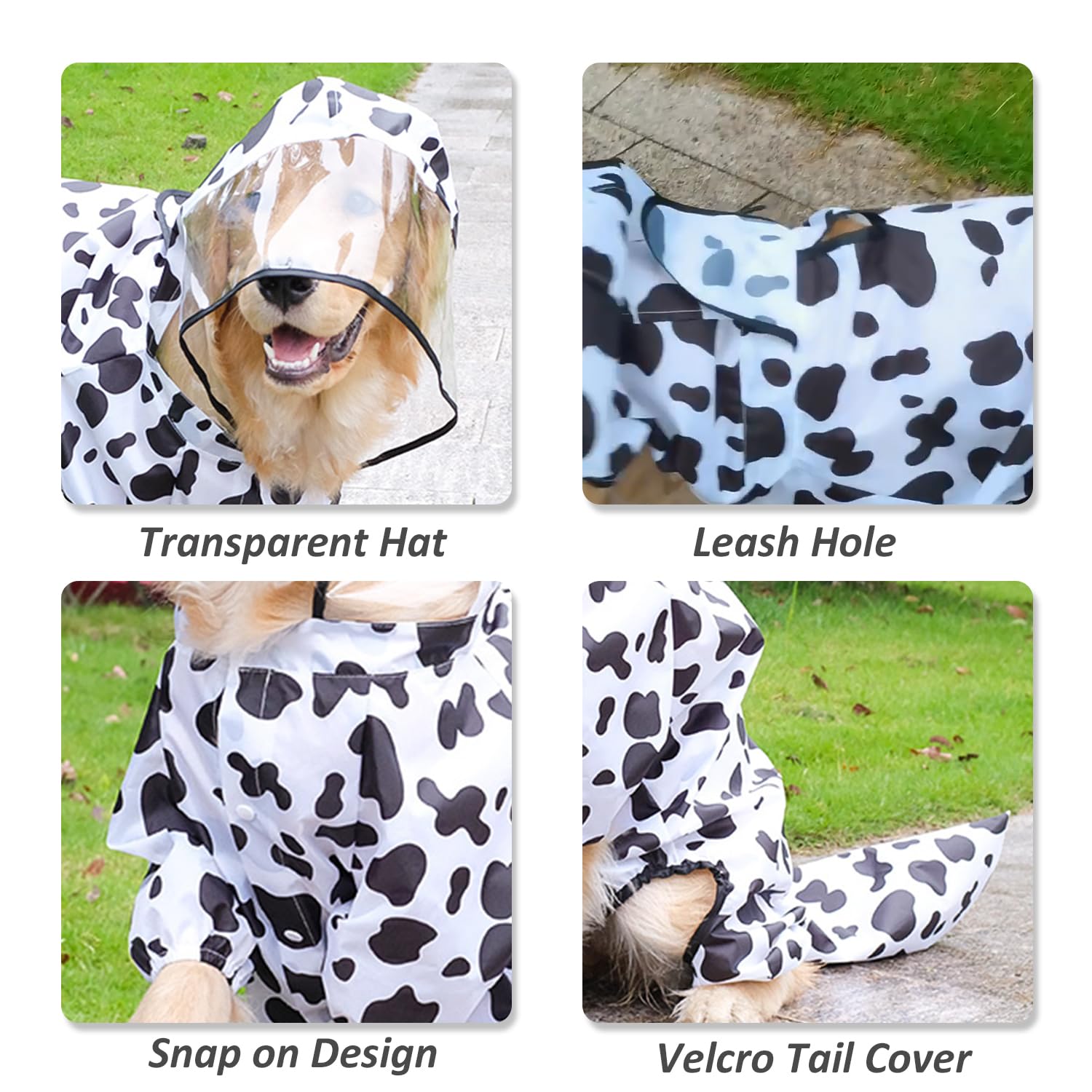 Large Dog Raincoat, Full Coverage Dog Rain Coat Hoodie, Animal Shape Waterproof Rainwear Jacket for Medium Large Dogs_5XL(Cow) - Image 3