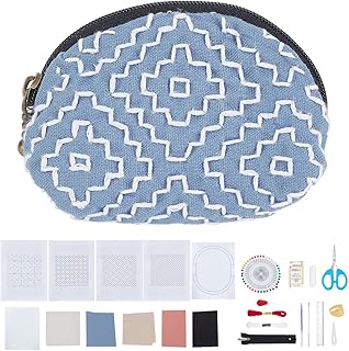 4 Sets Sashiko Coin Purse Kit with Paper Instructions Handmade Mini Pouch Sashiko Zipper Coin Pouch for Women DIY Mather’s Day Gift