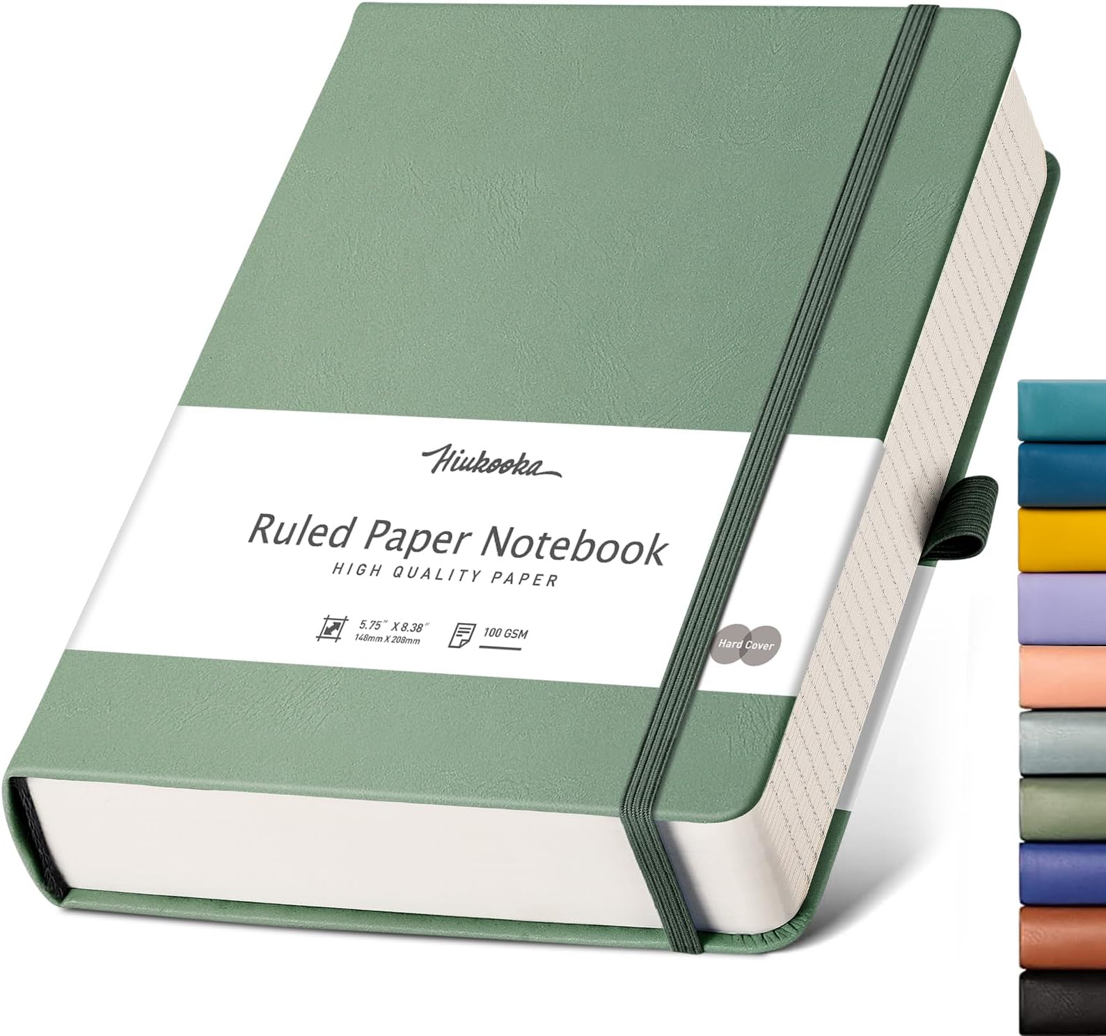 HIUKOOKA College Ruled Notebooks for work, A5 Lined Notebook Leather Journal, 320 Pages Thick Notebook Journals for Writing Diary Office School Students, 5.75'' X 8.38'' - Green