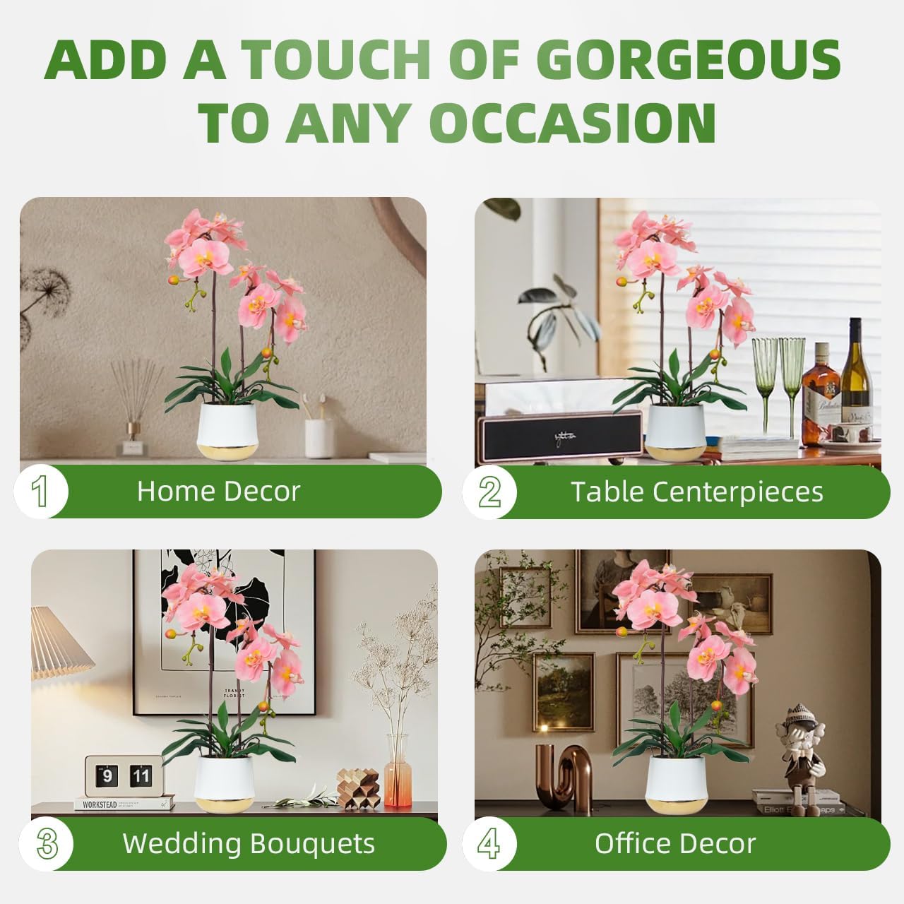 CXGS Orchids Artificial Flowers Realistic Fake Flowers in Ceramic Pot 20" Pink Lifelike Faux Floral Arrangement Soft PU Phalaenopsis for Home Hotel Indoor Decor, Centerpiece Display