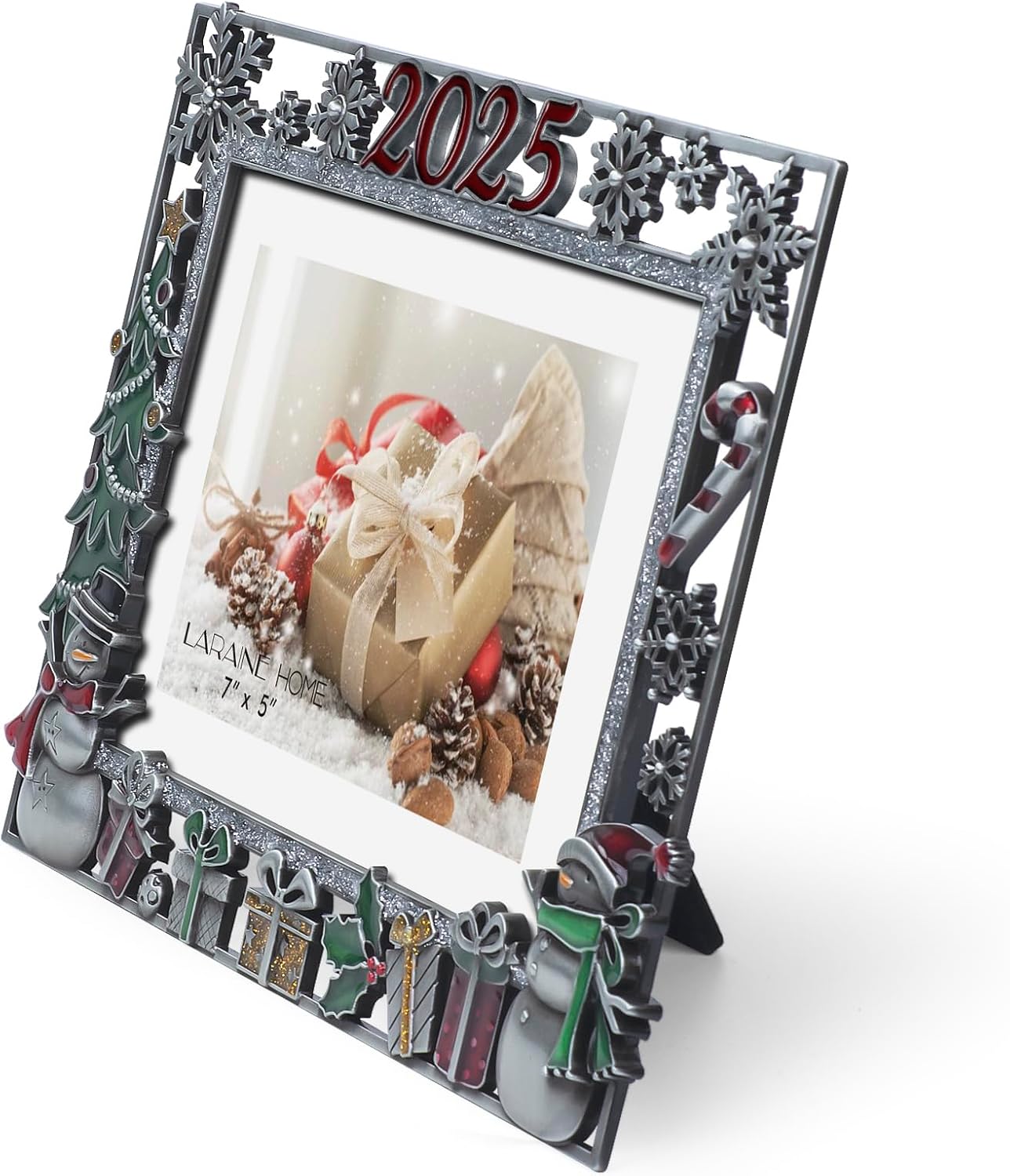LARAINE Picture Photo Frame 5x7 Metal 2025 Christmas High Definition Display Pictures for Tabletop Home Decorative Holiday Gift (Gray (2025))