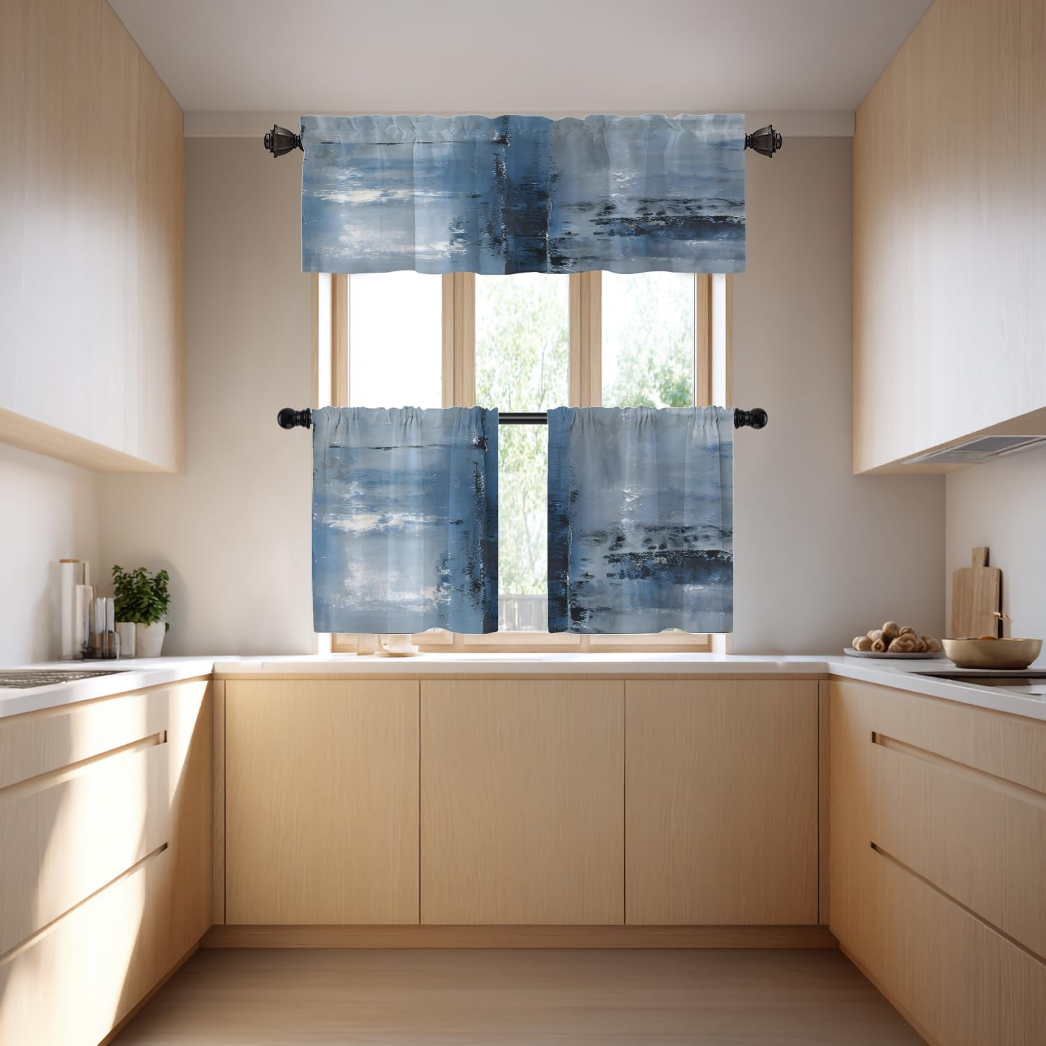 Lot de 2 cantonnières bleu sarcelle, bleu marine, rideaux de fenêtre bleu foncé, cantonnières de cuisine pour fenêtres, rideaux multicouches en polyester pour cuisine, chambre à coucher, 132 x