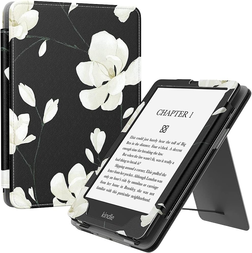 Sahara - Indy Series Hand Strap Case for Amazon Kindle Paperwhite (11th Gen, 2021-2022) & Signature Edition (2022), Black Floral, (TB00189)