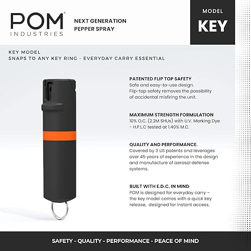 Miniatura 2 de POM Premium Pepper Spray Keychain, Quick Release Access Flip Top Safety, Police Grade OC Formula with UV Marking Dye, 25 Precision Bursts, 10 Foot