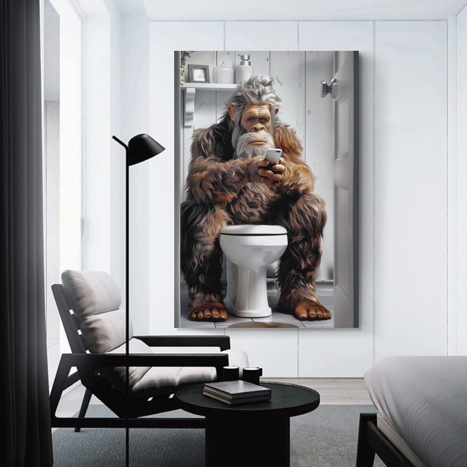 Junmoney Unframe-Style-8 Decorative Wall Artwork Bigfoot On The Toilet, 12X18inch(30X45cm), For Contemporary Homes, Apartments Or Offices, An Easy Choice For New Home Styling