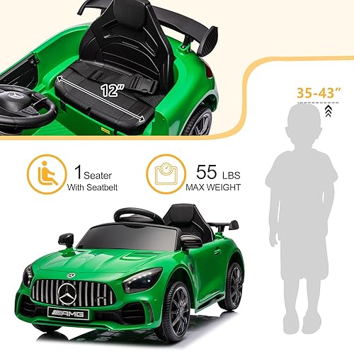 Miniatura 7 de Winado 12V Auto eléctrico para niños, con licencia de Mercedes Benz AMG GTR, con batería, control remoto para padres, asiento más ancho, luces LED,