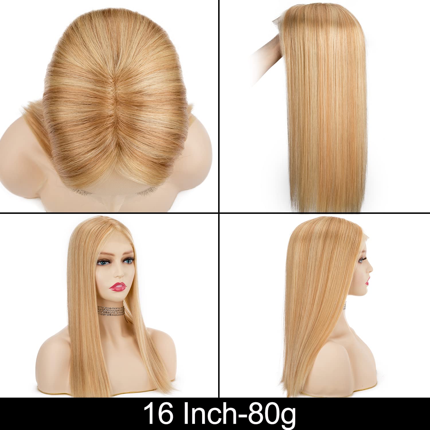 Originea Echthaar Topper Für Frauen Dünner Werdendes Haar 150% Dichte Clip in Topper Echthaar Extensions 14x15cm Mono Basis Handgefertigt Toupet mit Spitzenfront 40cm-80g #P18/613