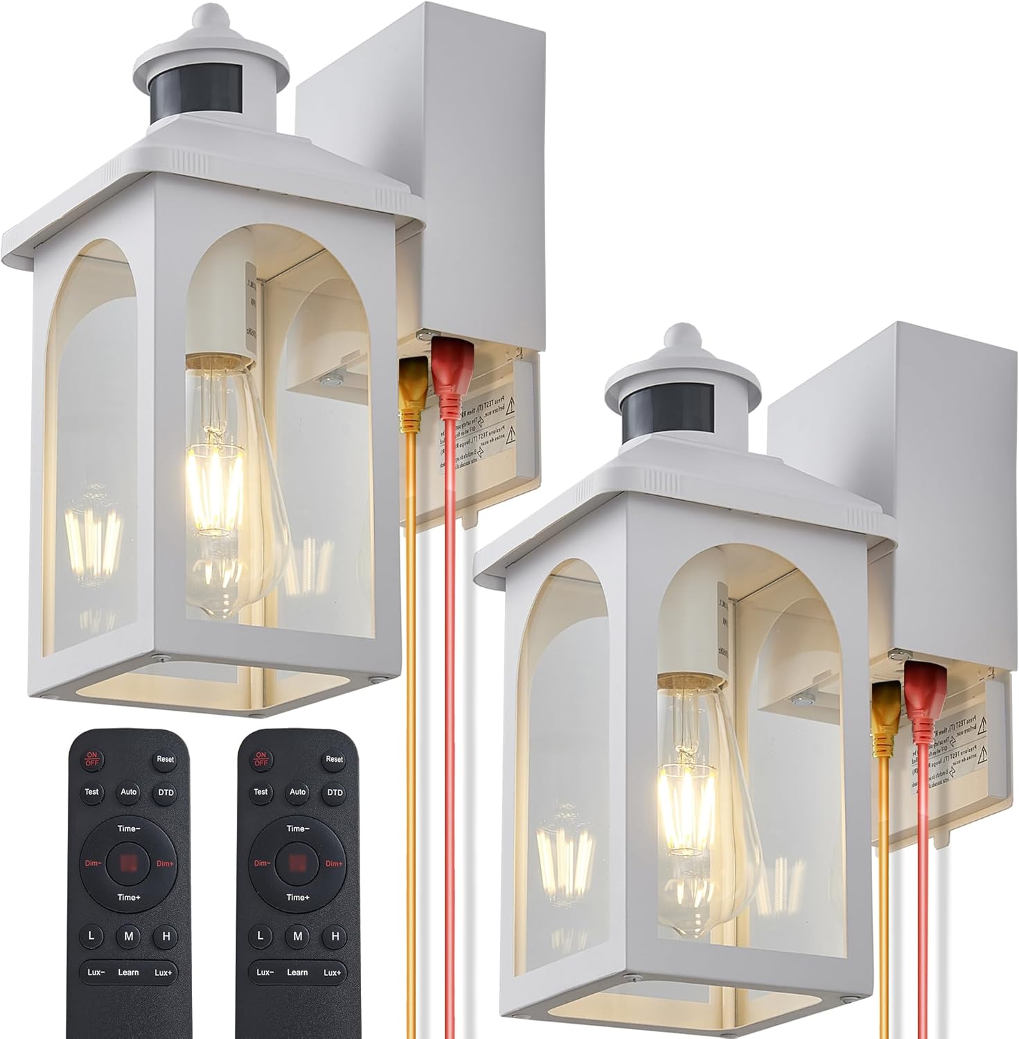 Porch Light with GFCI Outlet: 2 Pack Motion Sensor Porch Lights Outdoor with Remote Control Dusk to Dawn Exterior Lighting Fixtures White Modern Outdoor Wall Lights for House Garage Patio