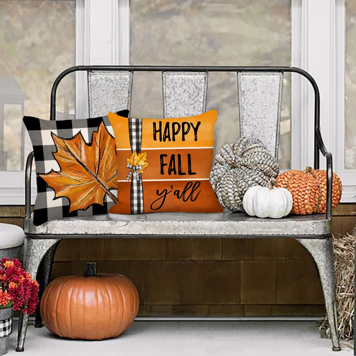 4TH Emotion Fall Decor Pillow Covers 18x18 Set of 4 Thanksgiving Buffalo Check Pumpkin Farmhouse Decorations Happy Fall Y'all Outdoor Autumn Pillows Decorative Throw Cushion Case S23F07 3