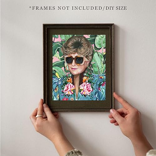 Miniatura 4 de Arte de pared dorado a la moda de los años 80 para niñas, juego de 4 arte de pared en lienzo con gafas divertidas para mujer, pósteres de niñas para
