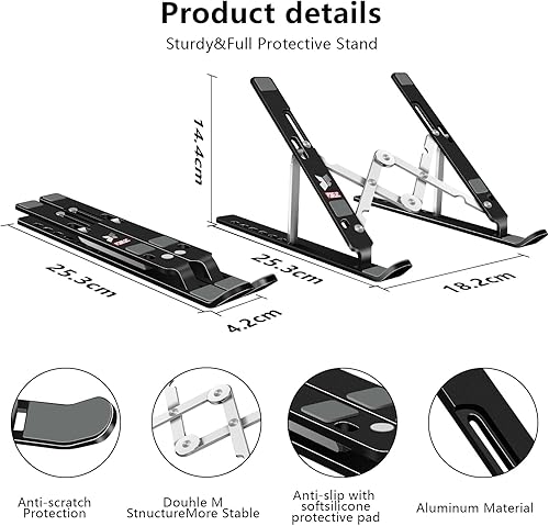 Miniatura 2 de Soporte para laptop, soporte para tableta de computadora, soporte plegable de aluminio ajustable para laptop, compatible con MacBook Air Pro,