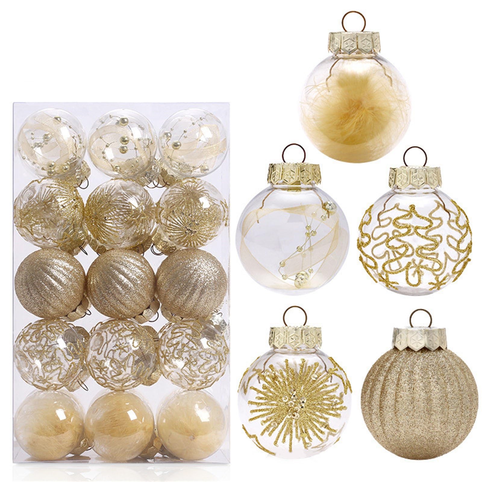 Adornos Navideños de Bolas Juego de Bolas navideñas Transparentes pintadas de 6 cm para árbol de Navidad, Fiestas, Bodas