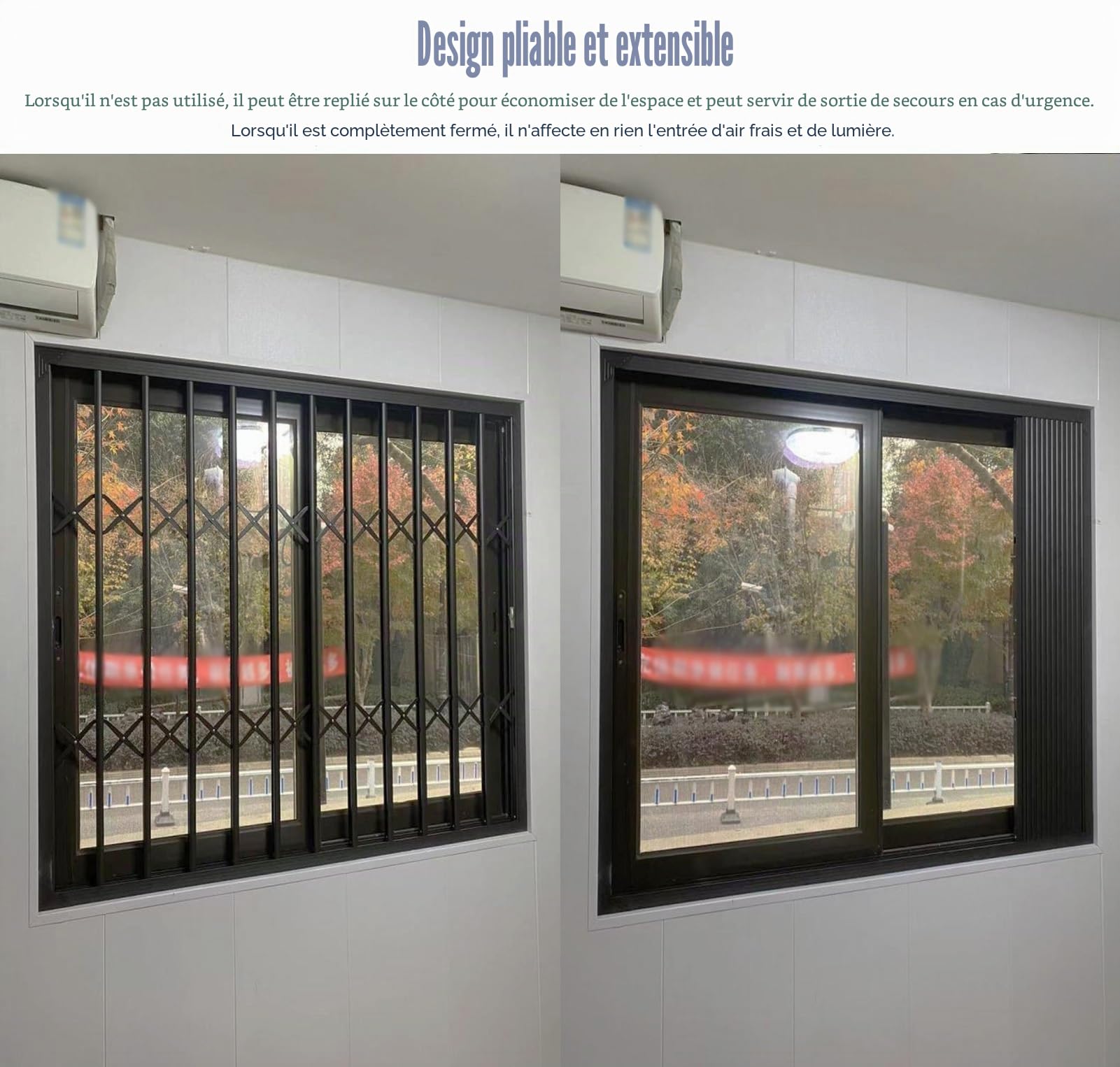 Garde Corps Fenetre Grille de Sécurité pour Porte-fenêtre/Porte Coulissante Anti-effraction avec Serrure, Barreaux de Sécurité Gris pour Fenêtre, Grille de Sécurité Pliable(W80xH120cm/32x48in)