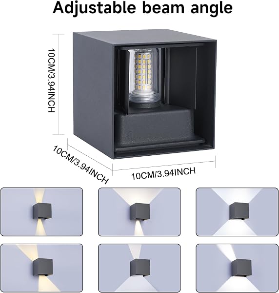 FUPE 4 Pack Applique Murale Exterieur Interieur LED Ampoules G9 Remplaçable IP65 Étanche Lampe Murale Extérieures Anthracite 3000K Blanc Chaud Applique Carrée Aluminium Réglage de l'angle d'éclairage - 4