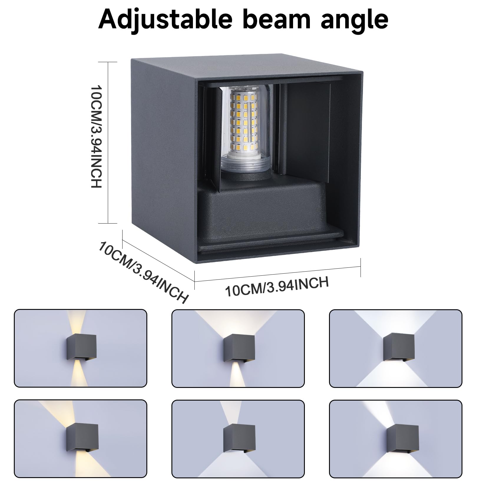 FUPE 4 Pack Applique Murale Exterieur Interieur LED Ampoules G9 Remplaçable IP65 Étanche Lampe Murale Extérieures Anthracite 3000K Blanc Chaud Applique Carrée Aluminium Réglage de l'angle d'éclairage - 4