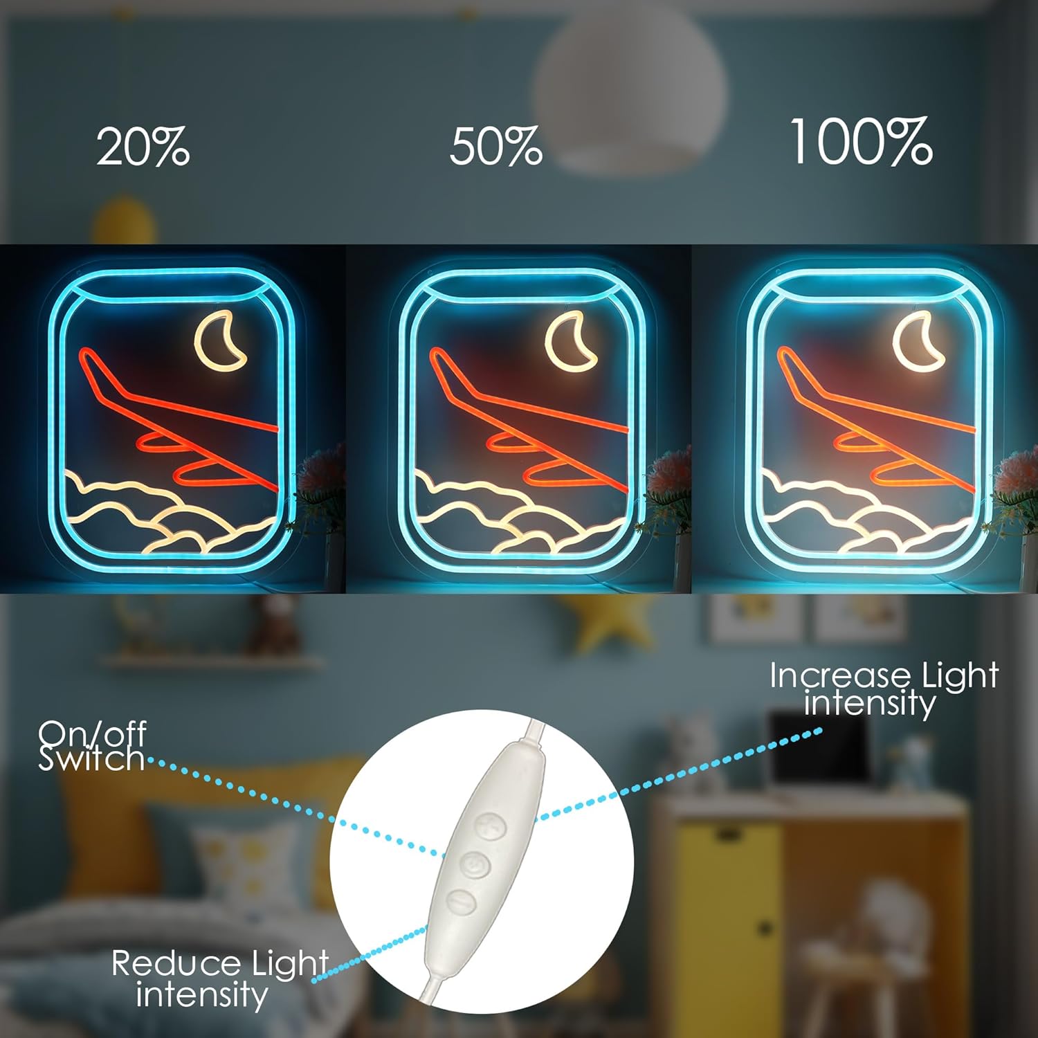 Airplane Window View Neon Sign LED Neon Lights for Wall Decor, Bedroom, Living Room, Game Room, Party Decoration, Travel Theme Neon Light Sign for Home, Bar, Dorm, and Gift Ideas