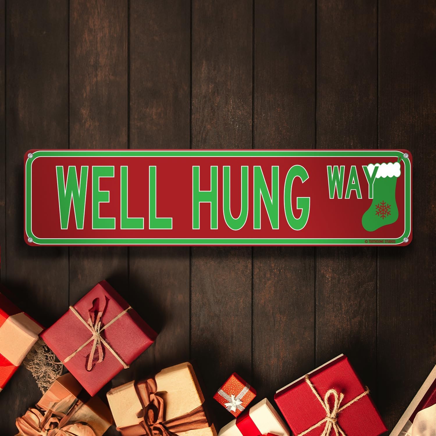 Well Hung Way Christmas Theme Street Sign 16" x 4" Holiday Humor Stocking Stuffer Ornament Novelty Home Decor Wall Decoration (WellHungStreet) image 2