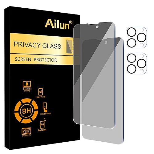Ailun 2 Pack Privacy Screen Protector for iPhone 14 Pro [6.1 inch] + 2 Pack Camera Lens Protector,Anti Spy Private,Tempered Glass,Case Friendly