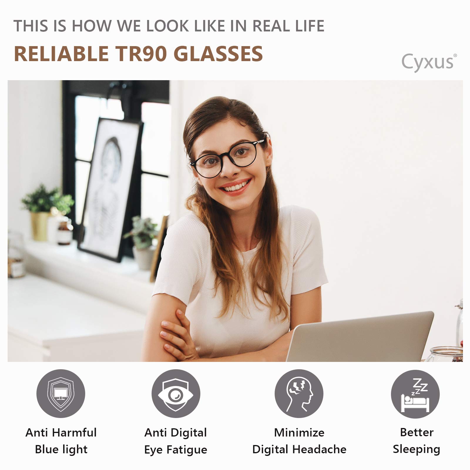 Cyxus Blaulichtfilter Brille Ohne Stärke Herren Damen Mode Computer Schutzbrille Bildschirmbrille Gaming Brille 402B050