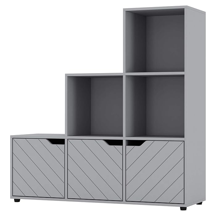 Buy Grey 6 Cube Step Storage Bookcase Shelf Unit Wooden Metal Doors