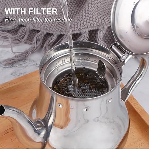 Miniatura 3 de Buyer Star Tetera de acero inoxidable con infusor extraíble, hervidor de café de 17 onzas para cafetería, restaurante occidental, bar y hogar, oro