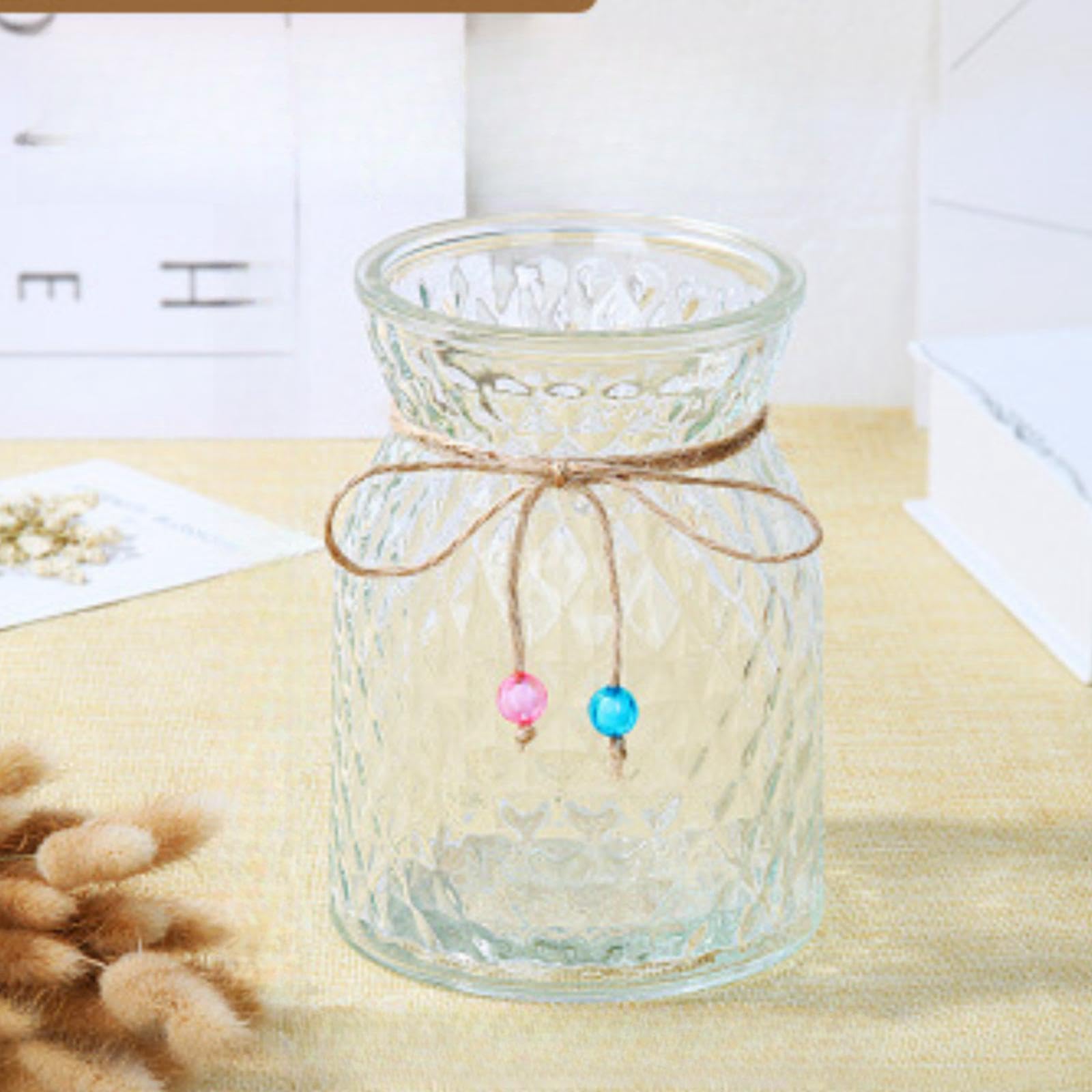 Jarrón de Cristal Transparente, jarrón de Vidrio soplado a Mano, jarrón de 6.3 Pulgadas de Alto con patrón de Diamante para decoración de Centro (Clear)