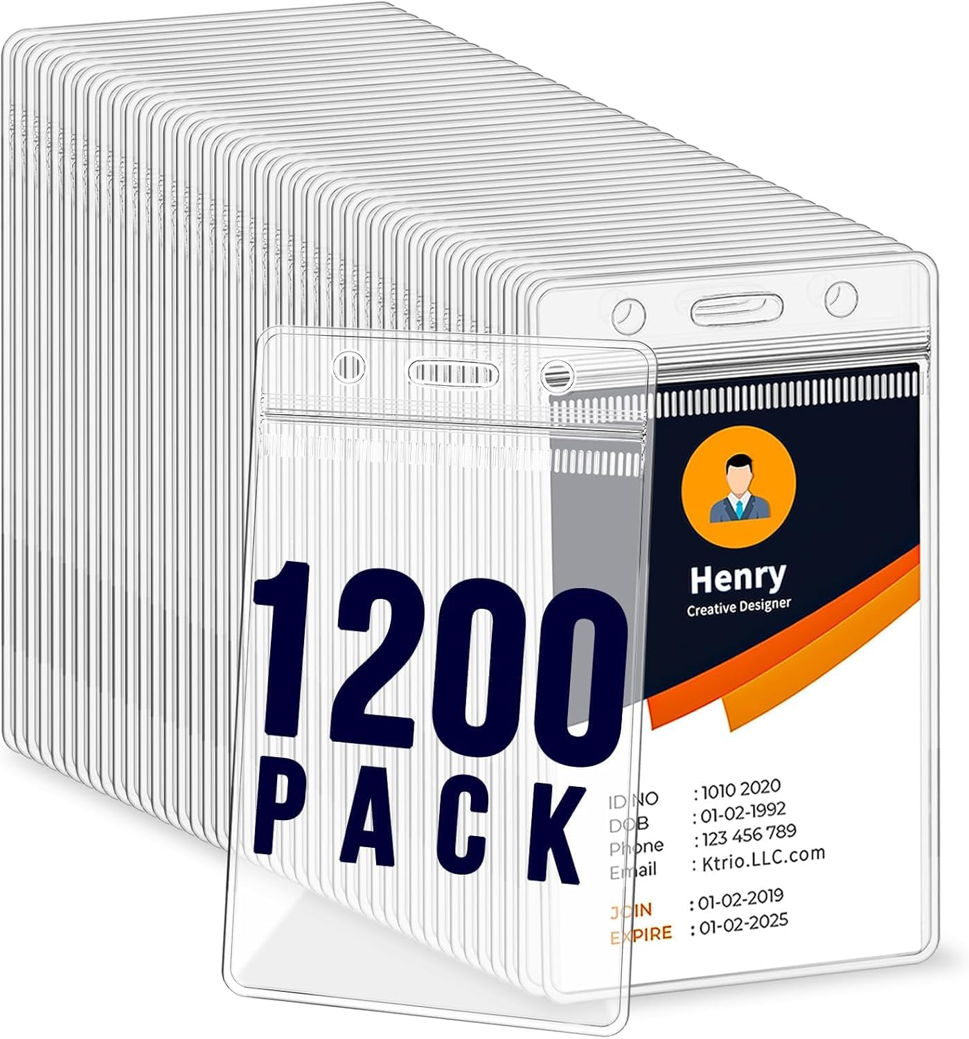 1200 Pack Badge Holder, Plastic ID Badge Holder, Clear Waterproof ID Card Holder with Resealable Zip, 2.5" x 3.8" Vertical Name Tag Holder for Nurses and Office, Fits ID Card/Credit Card/Student Card