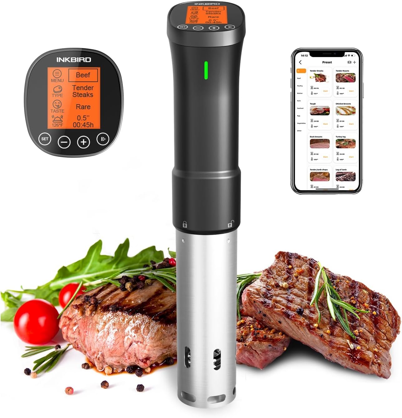Inkbird 2.4G WiFi Sous Vide Cooker, 1000W Immersion Circulator with App Control and Timer Alarm