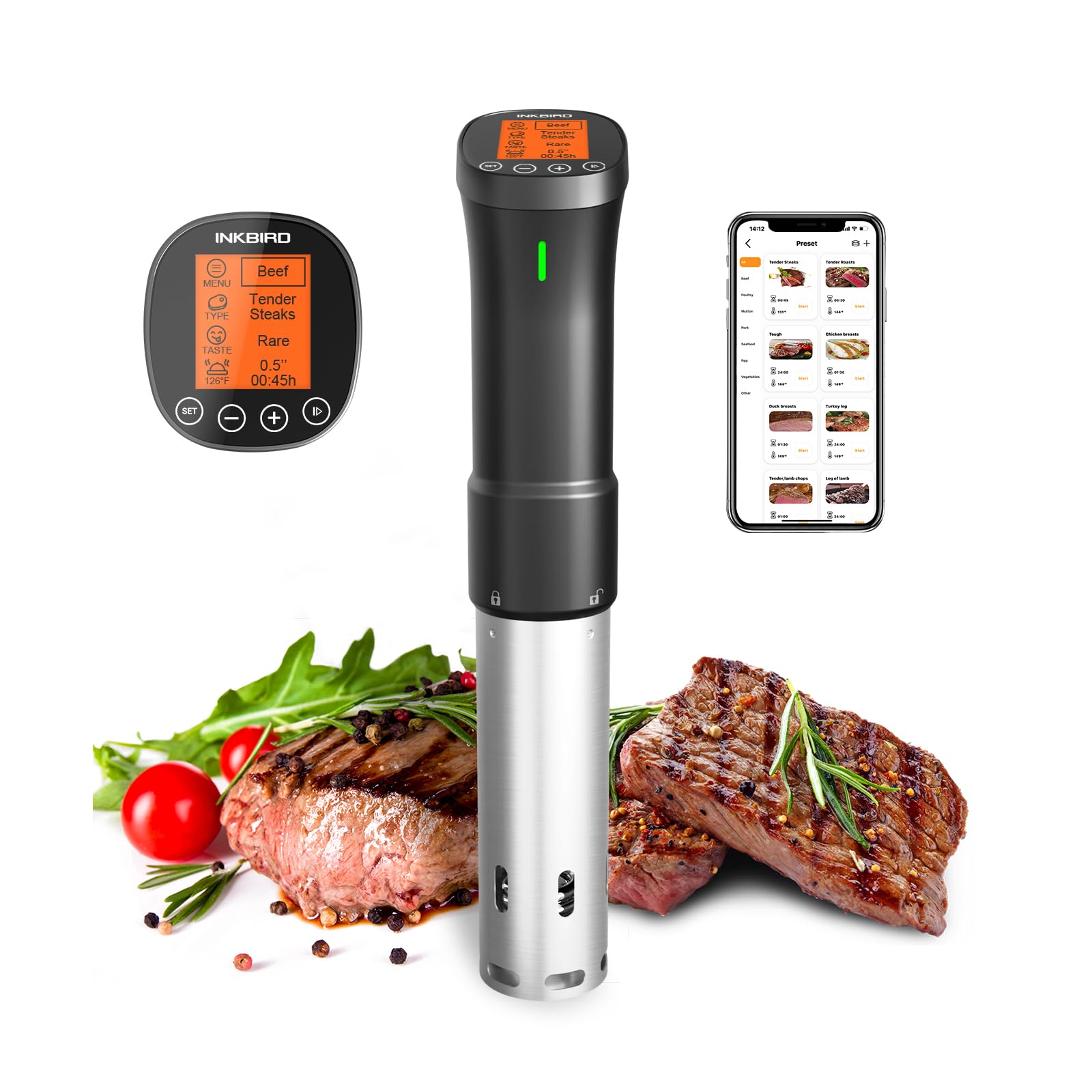 2.4G WIFI Sous Vide Cooker Inkbird Sous Vide Machine with APP Control, 1000 Watts Immersion Circulator with APP Recipes Timer Alarm Mobile Notification, 3D Water Fast Heating Ultra-Quiet