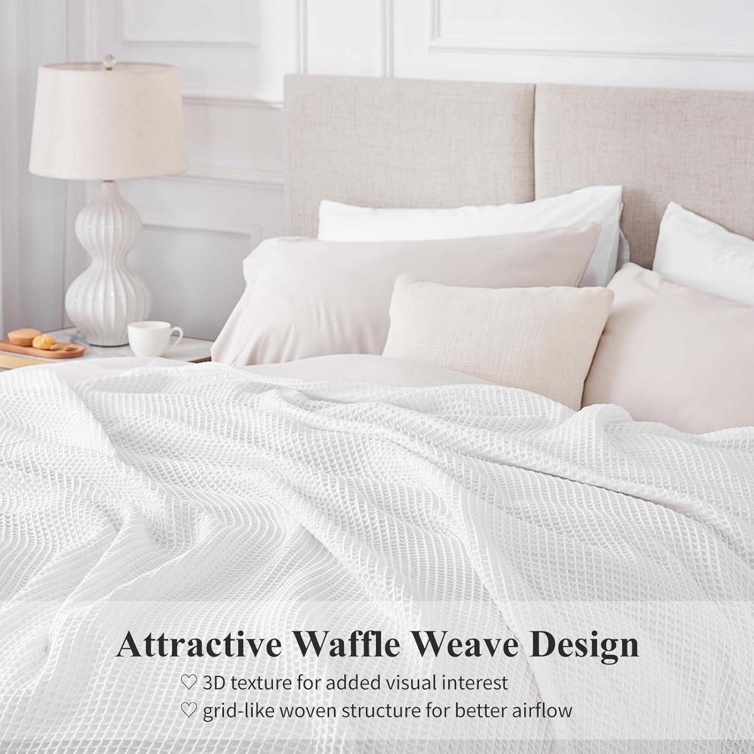 Aisbo Soft Waffle Weave Blanket Twin XL Size 66"x 90", Lightweight Summer Blanket, Breathable Cozy Woven Textured Blankets for Couch Bed Sofa Home Decor- White