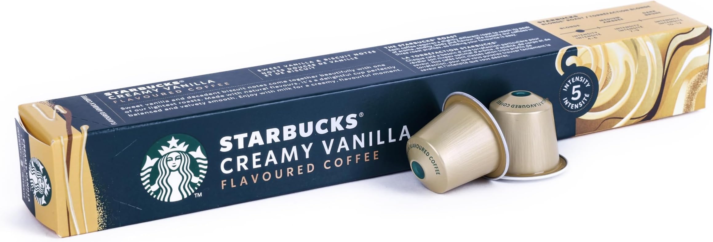 STARBUCKS Creamy Vanilla Flavored Coffee Pods (10 Capsules) | Smooth Medium Roast | Nespresso Compatible | Single Serve, 55 Gm