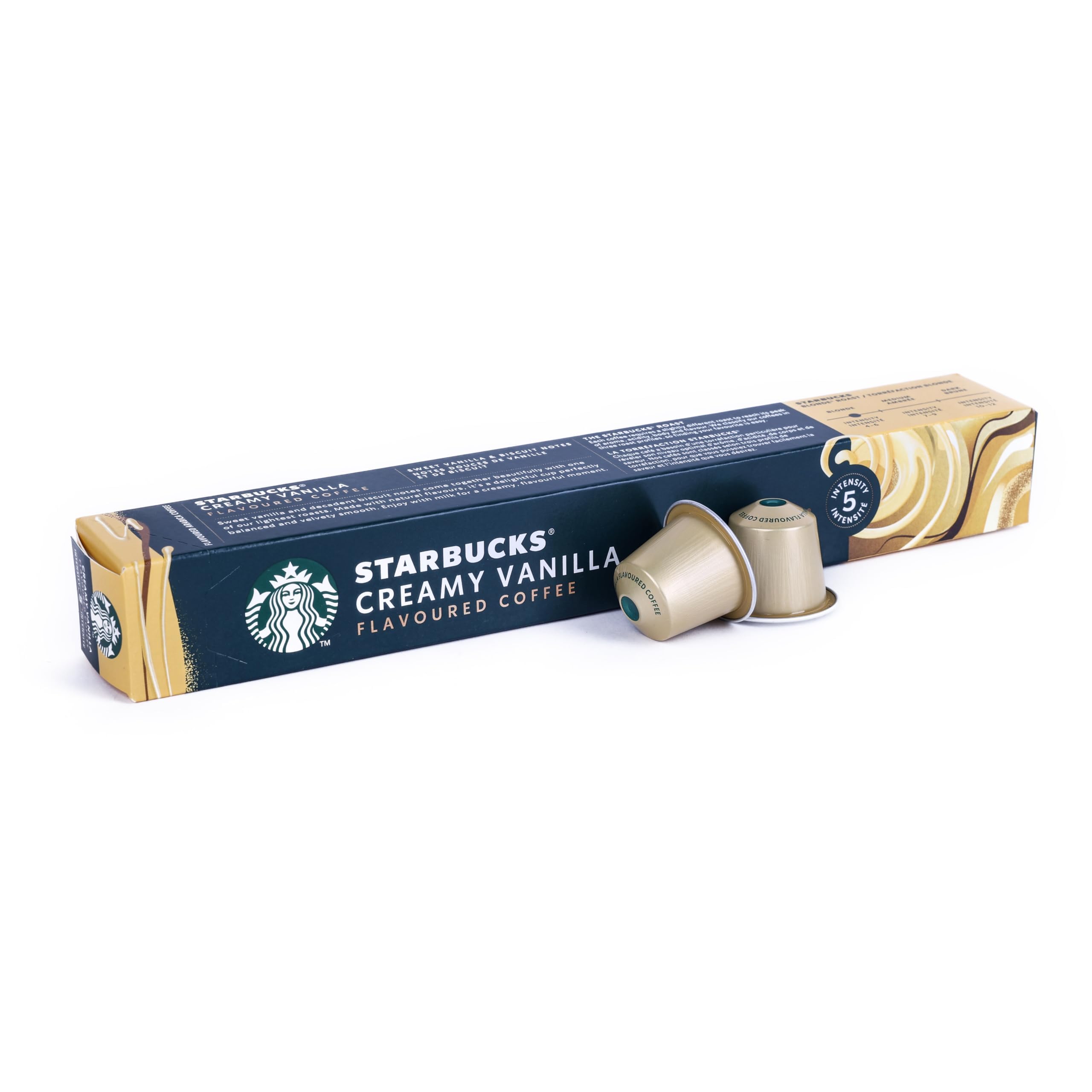 STARBUCKS Creamy Vanilla Flavored Coffee Pods (10 Capsules) | Smooth Medium Roast | Nespresso Compatible | Single Serve, 55 Gm