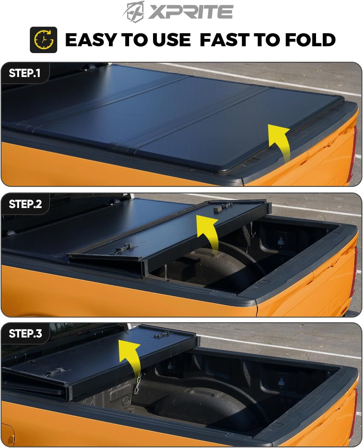 Xprite FRP Hard Folding Truck Bed Tonneau Cover Compatible with Chevrolet Colorado/GMC Canyon 2015 2016 2017 2018 2019 2020 2021 2022 2023 2024 2025 2026 Chevy Colorado Bed Cover 5.2FT (62")