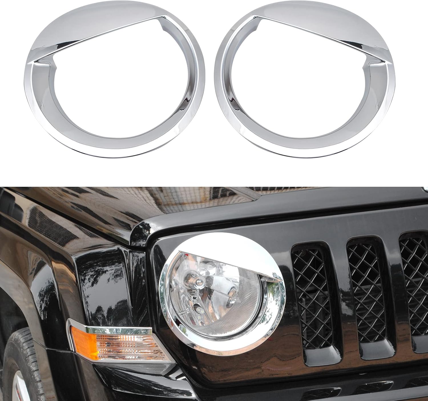 Front Light Headlight Bezels Ring Cover Trim Fit for 2011-2017 Jeep Patriot